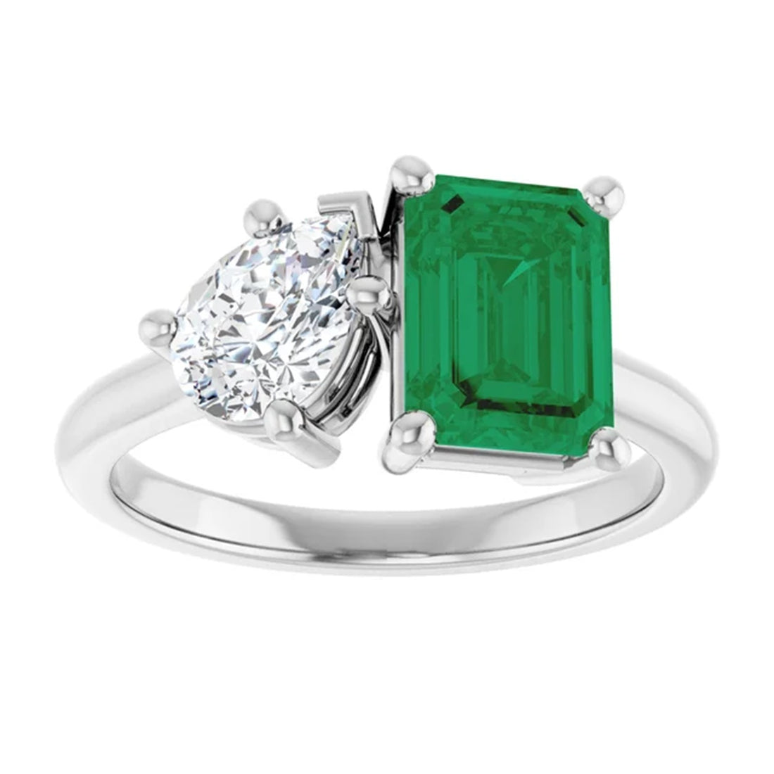 Toi et Moi Emerald & Diamond Engagement Ring