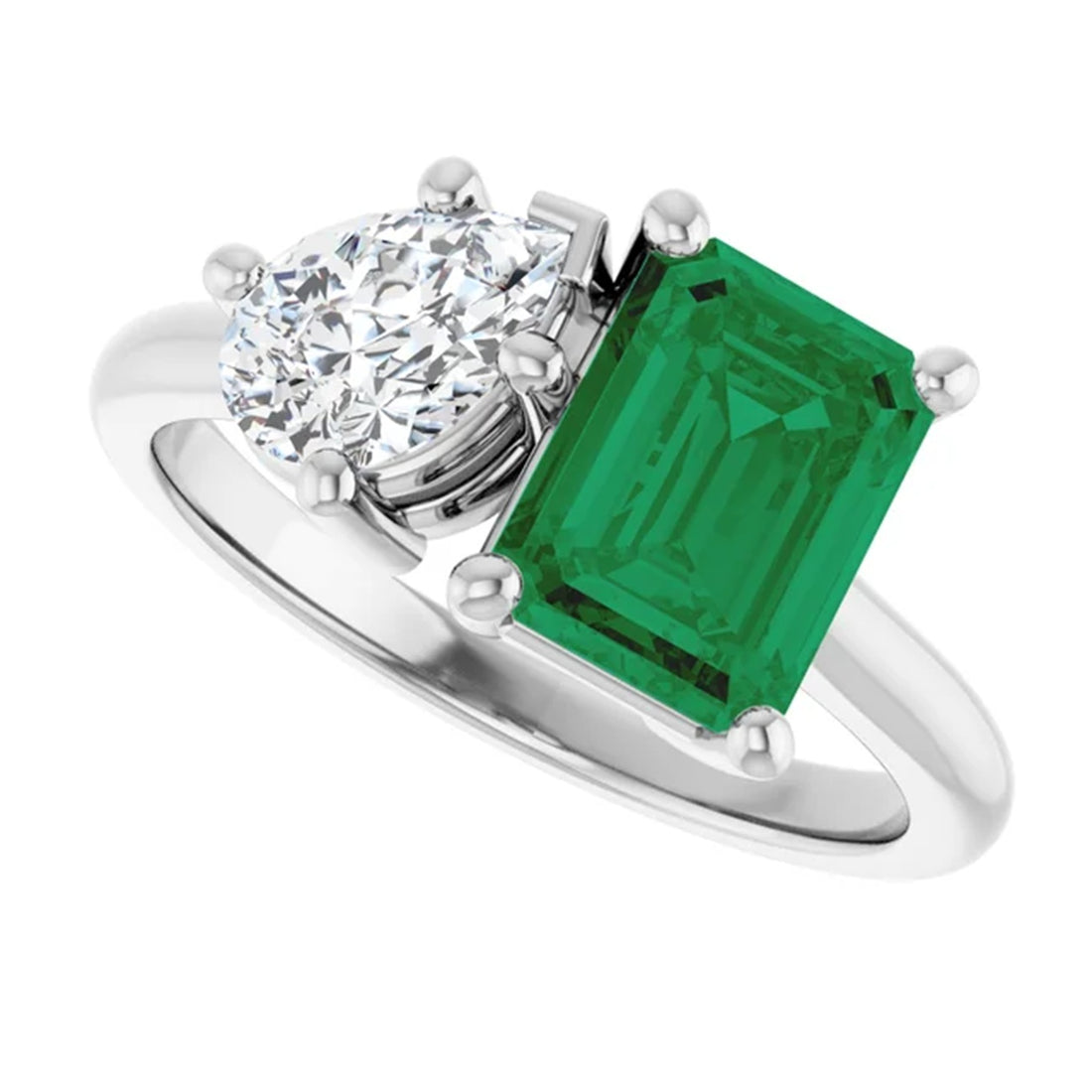 Toi et Moi Emerald & Diamond Engagement Ring