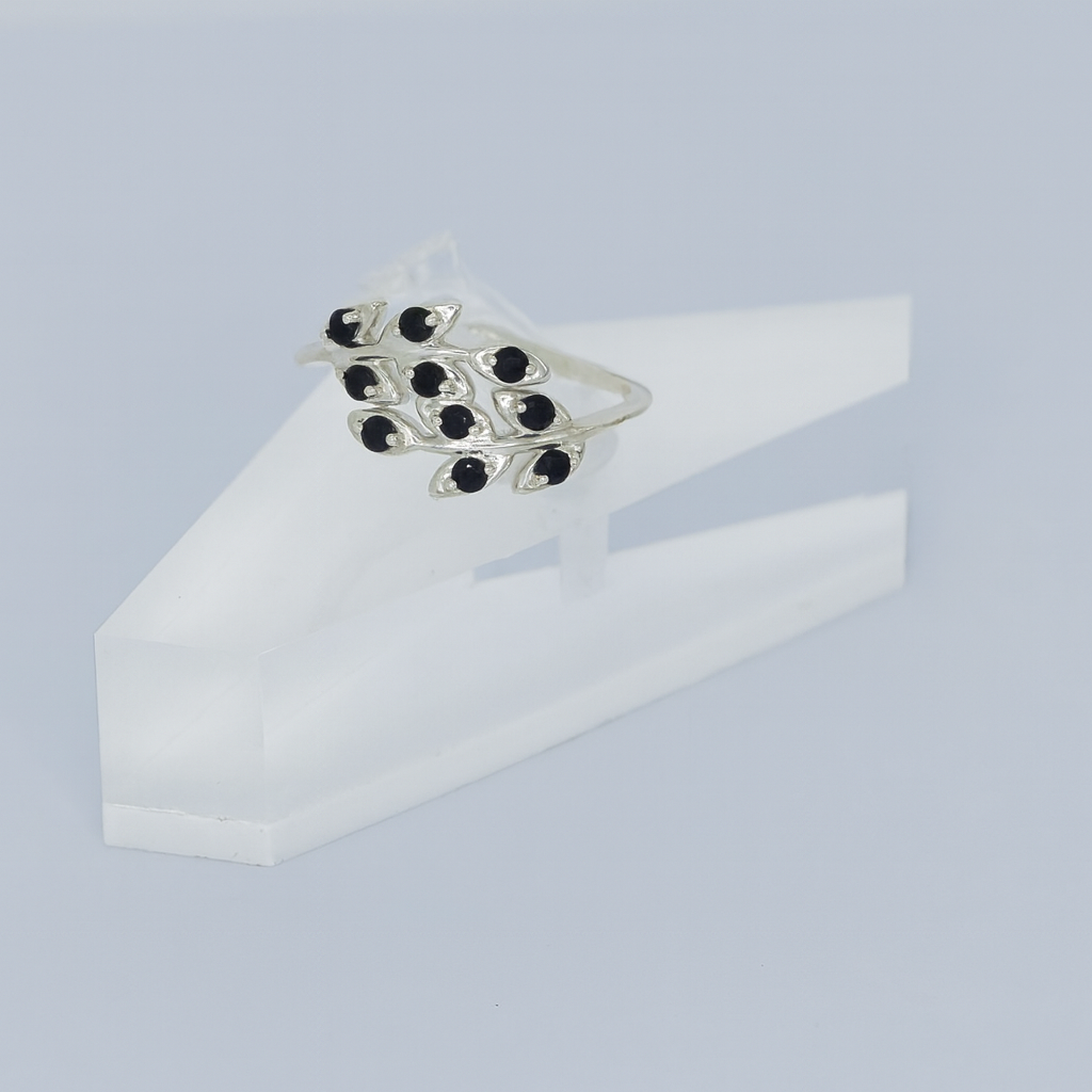 Black Onyx Silver Leaf Statement Ring