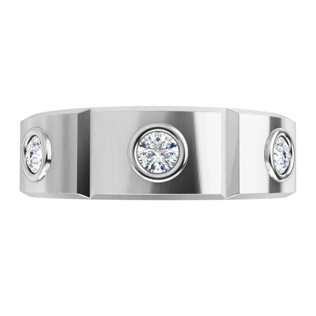 Men's Diamond Wedding Band, Mans Continuum Silver Ring, Silver Wedding Ring