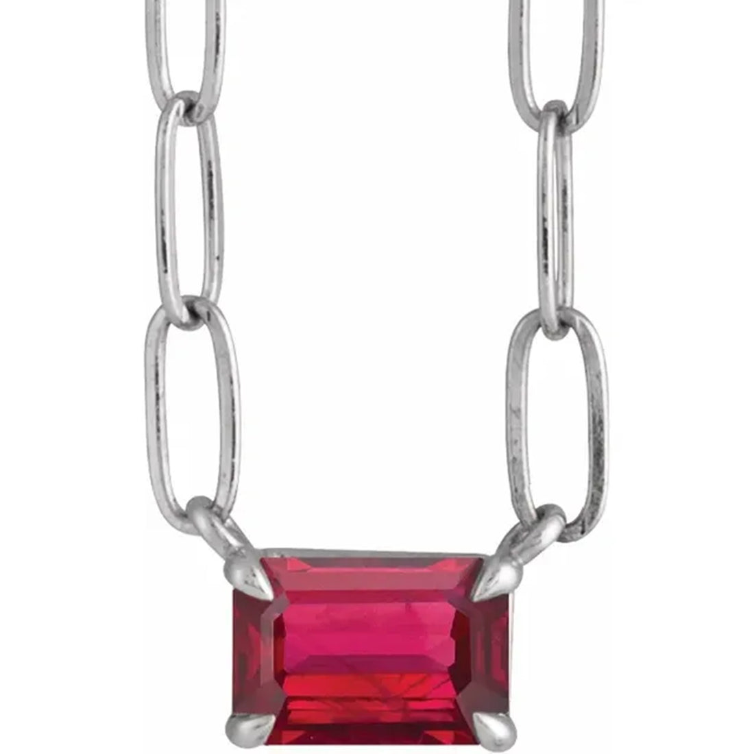 14k Gold Ruby Necklace Set East West with Paper Clip Chain