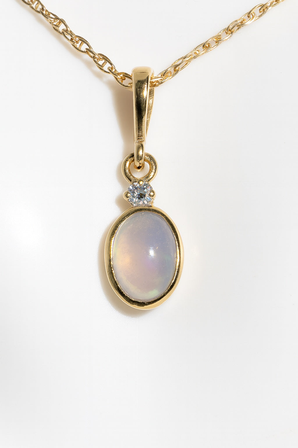 14k Natural Ethiopian Opal & Diamond Pendant