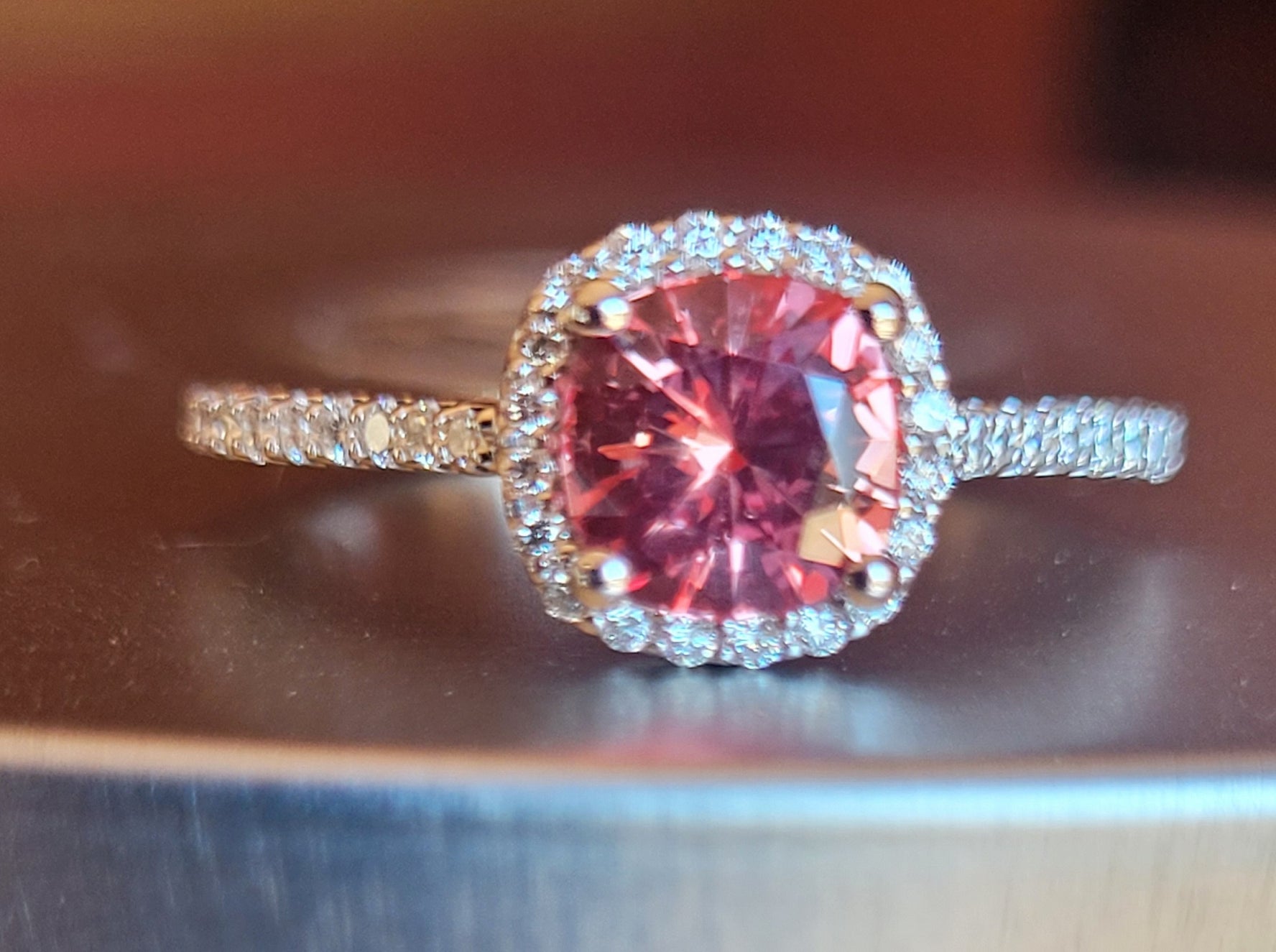 Padparadscha Sapphire & Diamond Engagement Ring