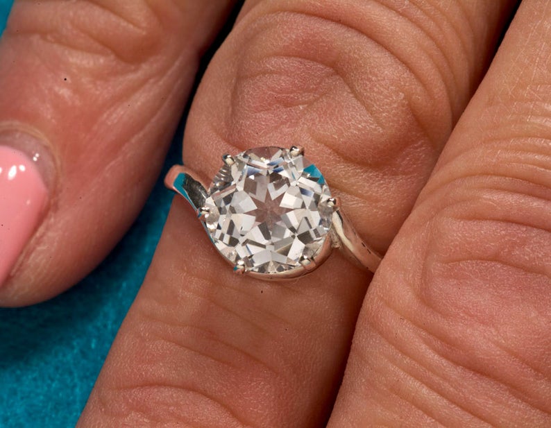 14k Gold 3 Carat Round White Sapphire Engagement Ring