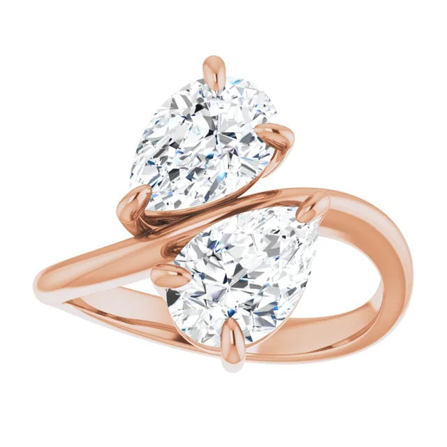 Two Stone Pear Moissanite Engagement Ring, Toi et Moi Ring