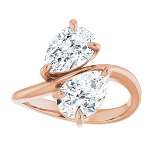 Two Stone Pear Moissanite Engagement Ring, Toi et Moi Ring