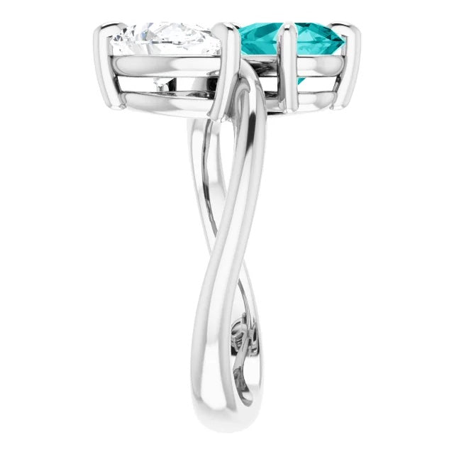 Two Stone Pear Moissanite Engagement Ring, Toi et Moi Ring