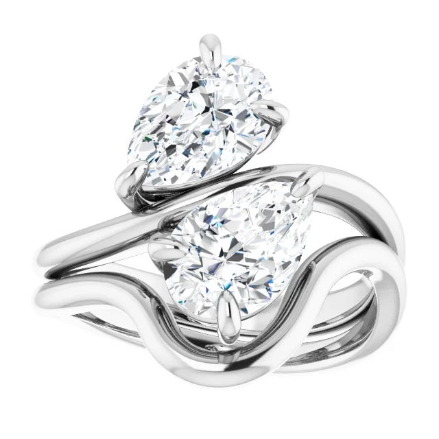 Two Stone Pear Moissanite Engagement Ring, Toi et Moi Ring