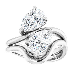 Two Stone Pear Moissanite Engagement Ring, Toi et Moi Ring