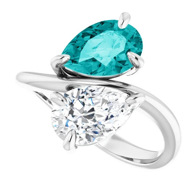Two Stone Pear Moissanite Engagement Ring, Toi et Moi Ring