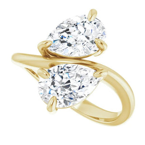 Two Stone Pear Moissanite Engagement Ring, Toi et Moi Ring