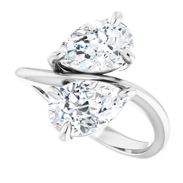 Two Stone Pear Moissanite Engagement Ring, Toi et Moi Ring