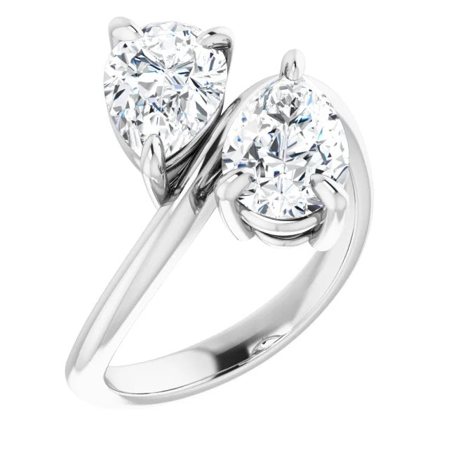 Two Stone Pear Moissanite Engagement Ring, Toi et Moi Ring