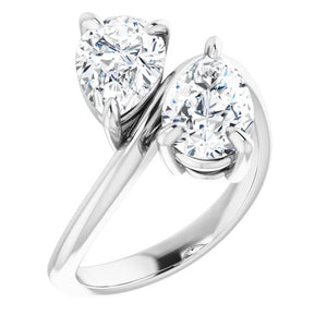 Two Stone Pear Moissanite Engagement Ring, Toi et Moi Ring