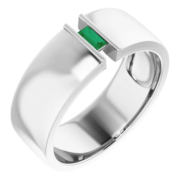 Mens Emerald Ring in Fine Silver