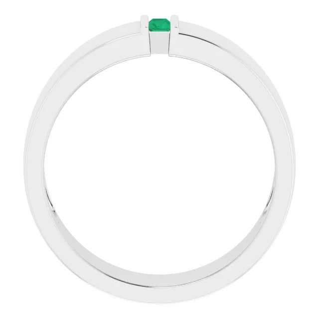 Mens Emerald Ring in Fine Silver