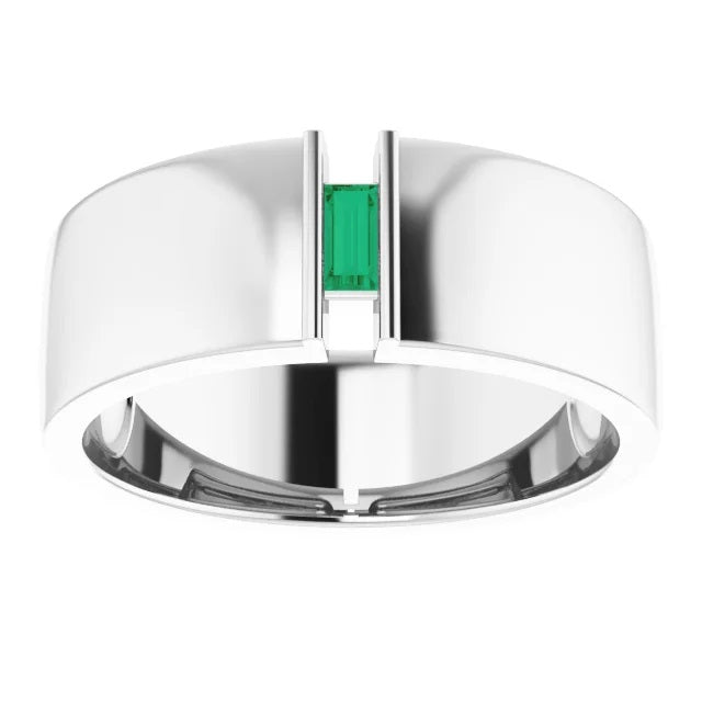 Mens Emerald Ring in Fine Silver