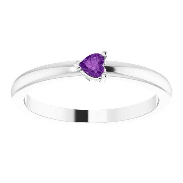 Silver Heart Shape Gemstone Mothers Ring, Family Birthstone Ring