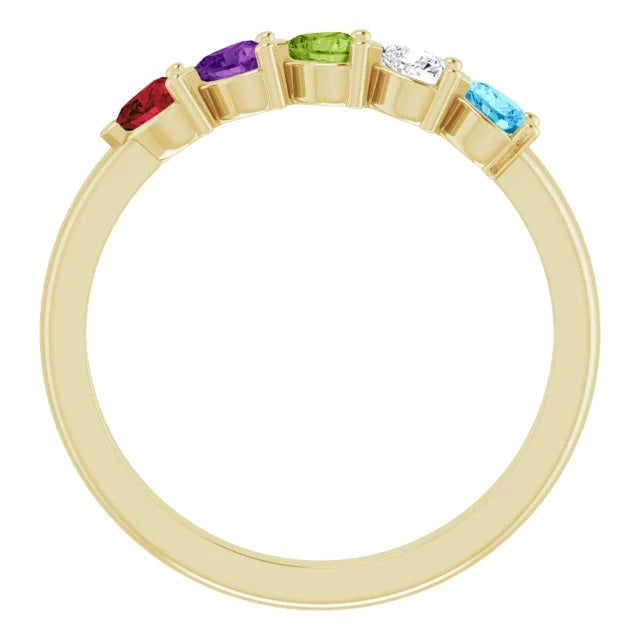 14k Gold Heart Shape Multi-Gemstone Mothers Ring, Family Birthstone Ring