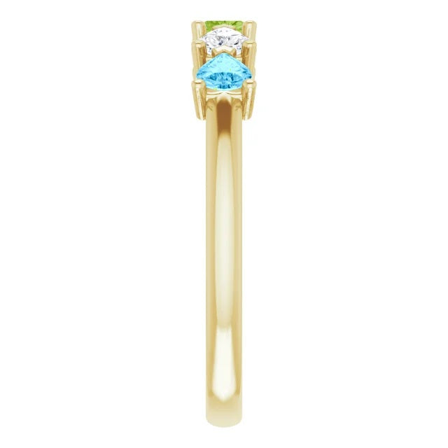 14k Gold Heart Shape Multi-Gemstone Mothers Ring, Family Birthstone Ring