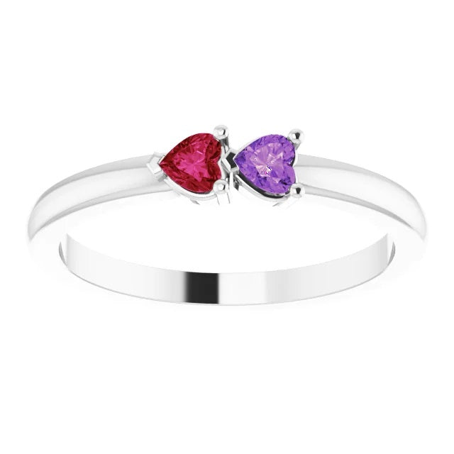 Silver Heart Shape Gemstone Mothers Ring, Family Birthstone Ring