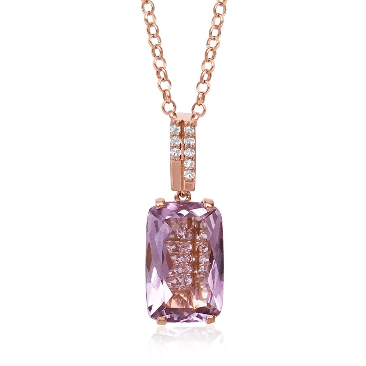 6.8 Carat Pink Amethyst & White Topaz Necklace in God Vermeil