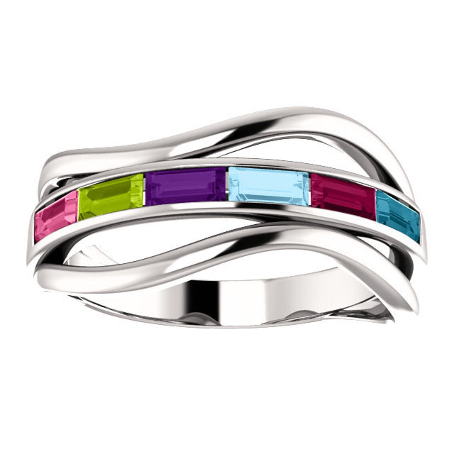 14k Gold Multi-Color Baguette Ring,  Modern Mother's Ring in white, rose or yellow gold