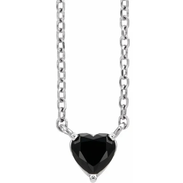 14K Gold Diamond Halo Medium Onyx Heart Necklace