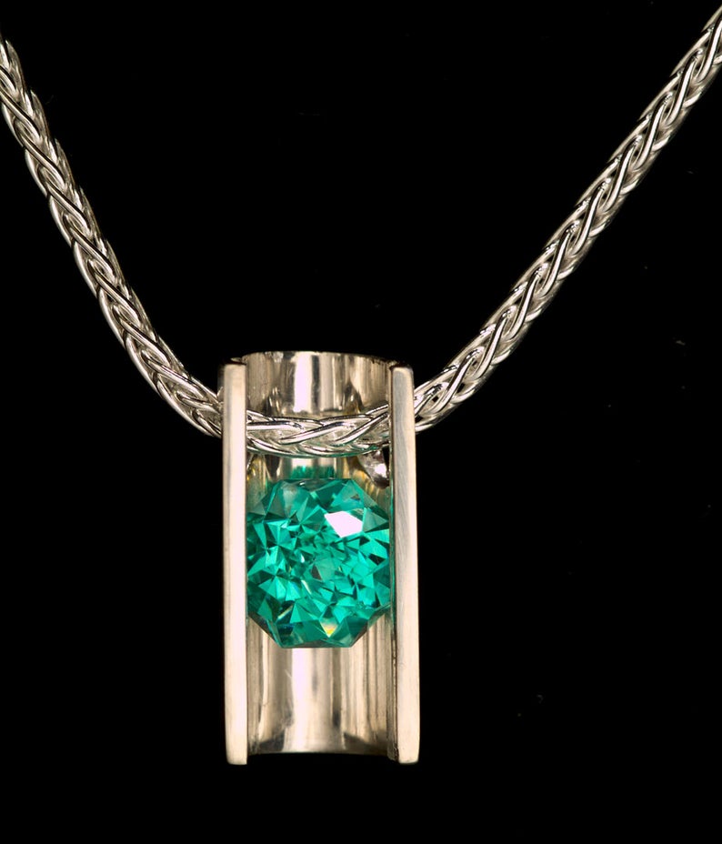Blue-green Tourmaline Statement Necklace in Argentium Silver