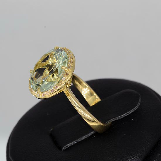 Prasiolite-Green Amethyst & White Topaz 6 Carats Halo Statement Ring