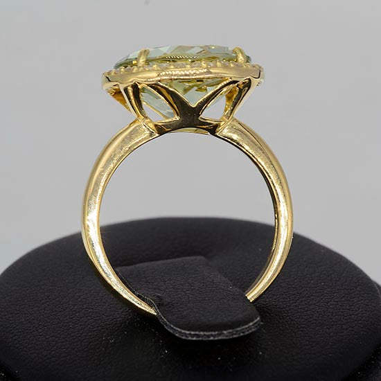 Prasiolite-Green Amethyst & White Topaz 6 Carats Halo Statement Ring