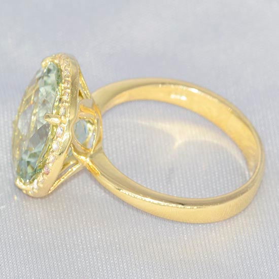 Prasiolite-Green Amethyst & White Topaz 6 Carats Halo Statement Ring