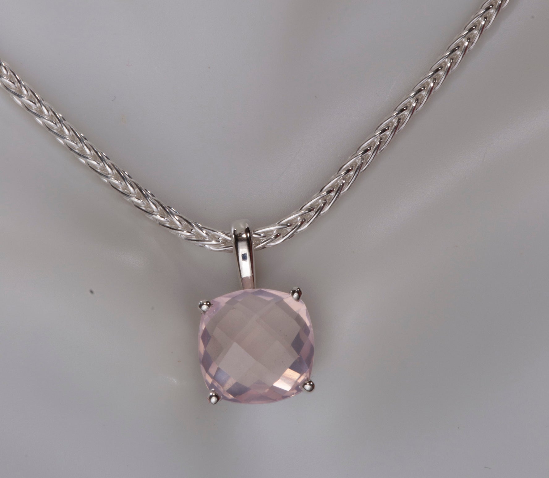 4+ Carat Antique Square Rose Quartz Necklace