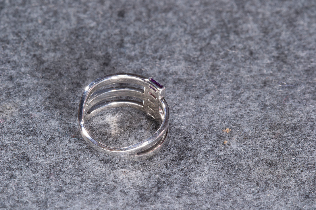 Silver Multi-Gemstone Baguette Ring, Unique Mothers Ring 5 Stone, Family Birthstone Ring