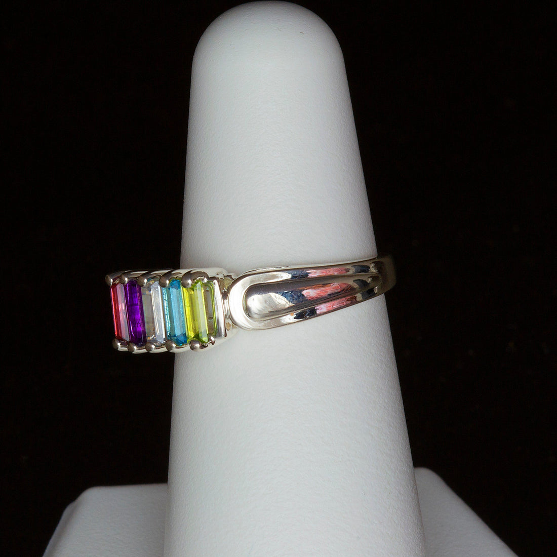 14k Gold Baguette Ring, Unique Mothers Ring 5 Stone, Meaningful gift for her