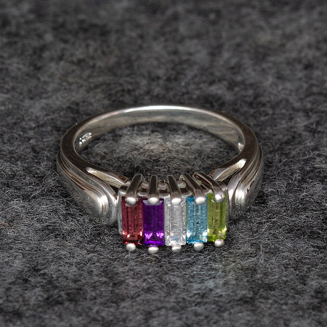 14k Gold Baguette Ring, Unique Mothers Ring 5 Stone, Meaningful gift for her