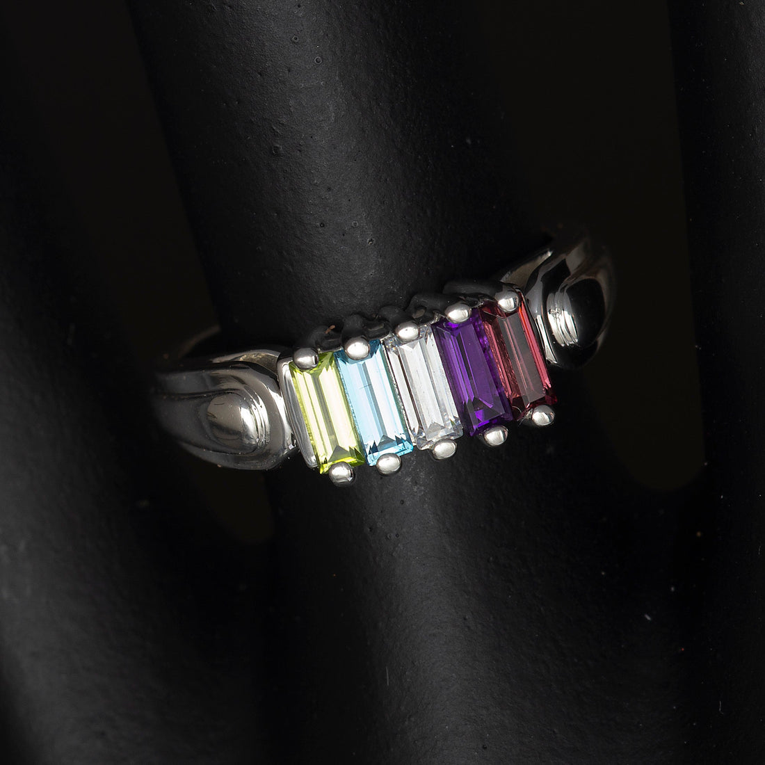 14k Gold Baguette Ring, Unique Mothers Ring 5 Stone, Meaningful gift for her