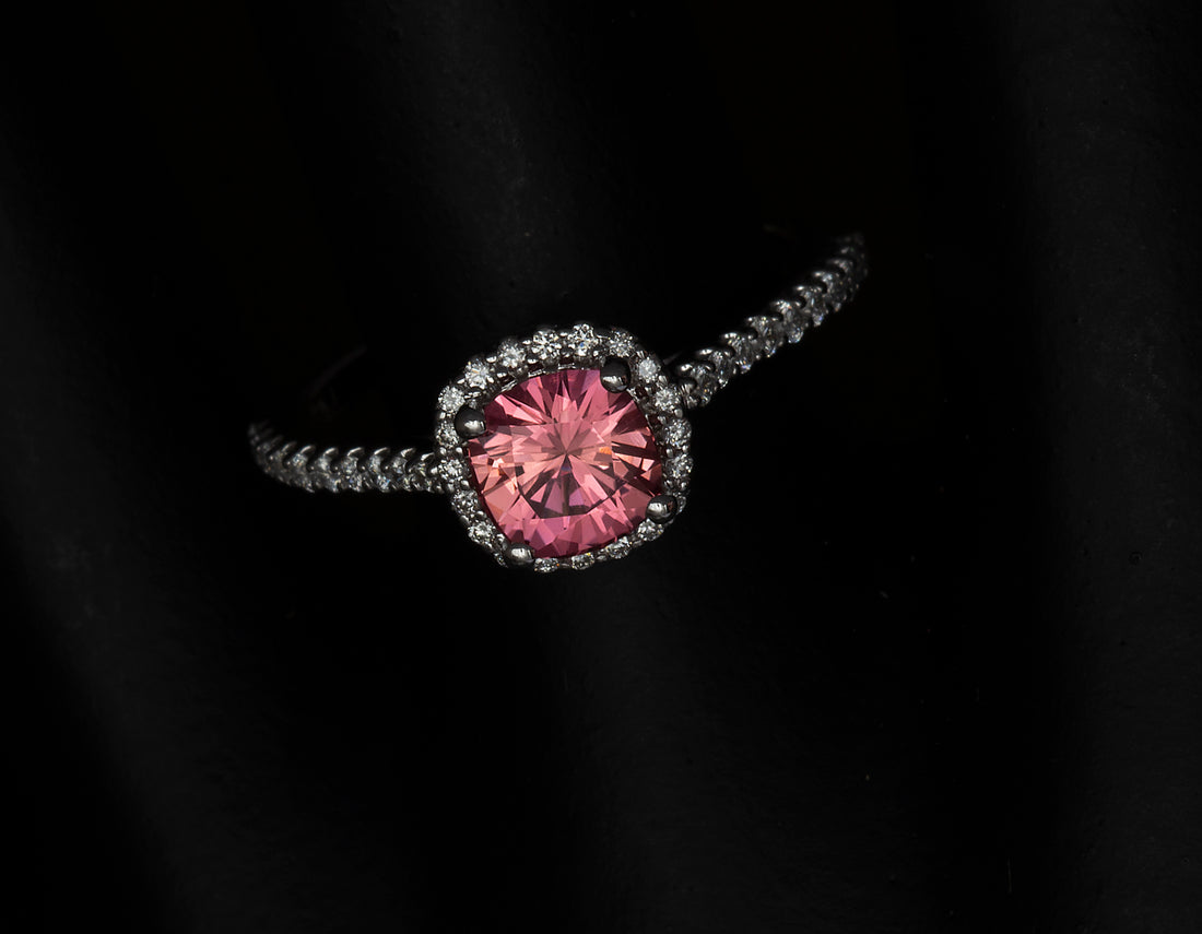 Padparadscha Sapphire & Diamond Engagement Ring