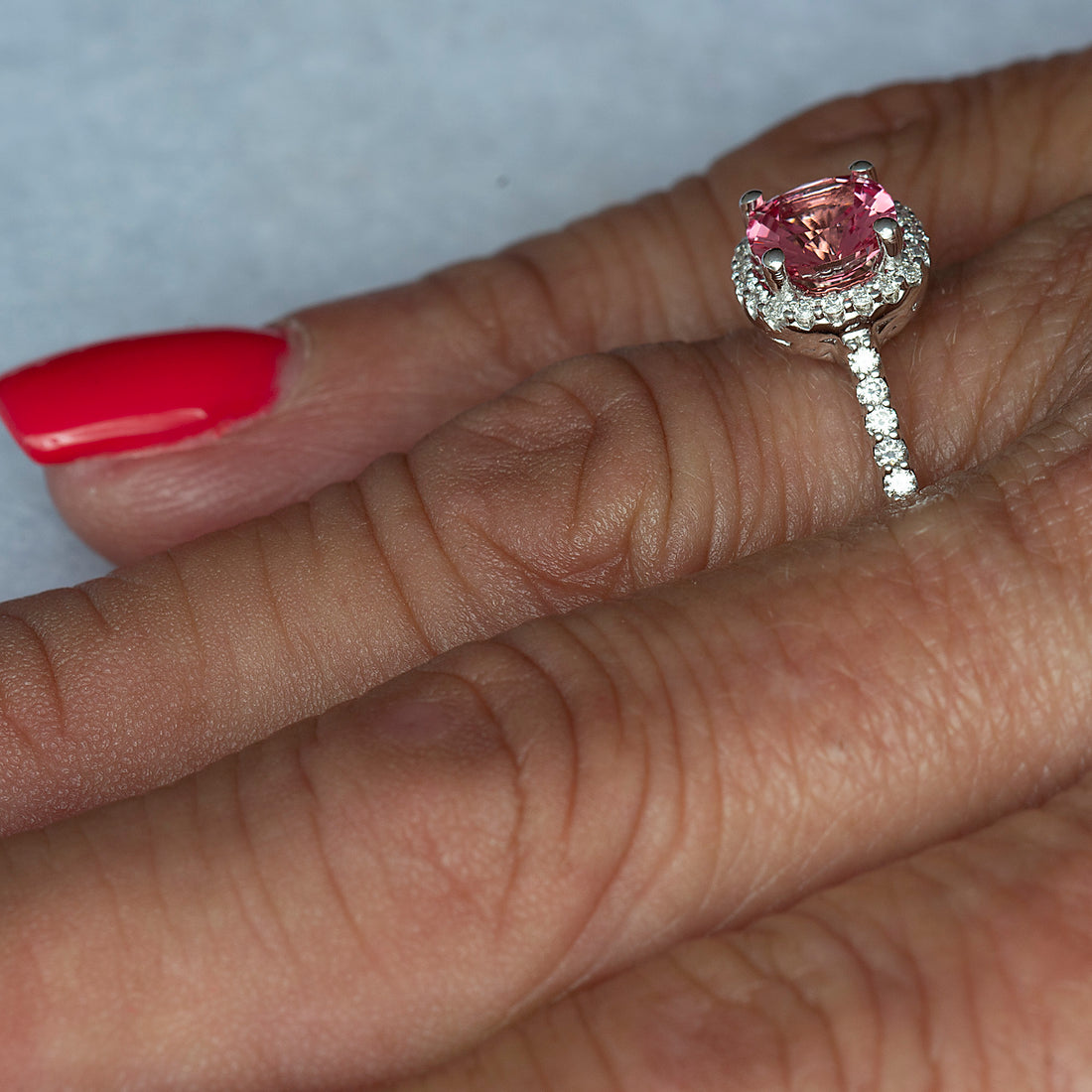 Padparadscha Sapphire & Diamond Engagement Ring