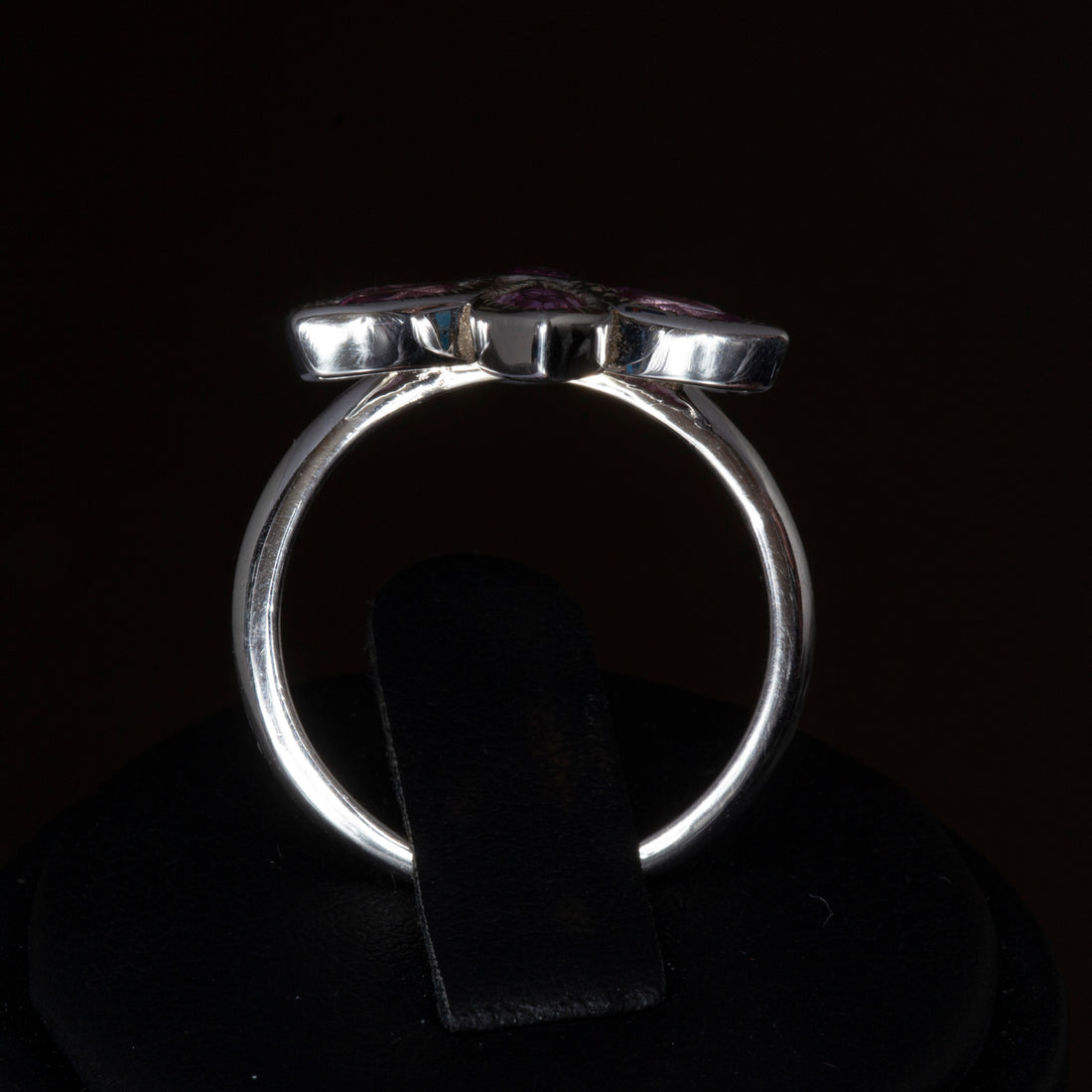 White Gold Pink Tourmaline Birth Flower Ring, Floral Statement Ring