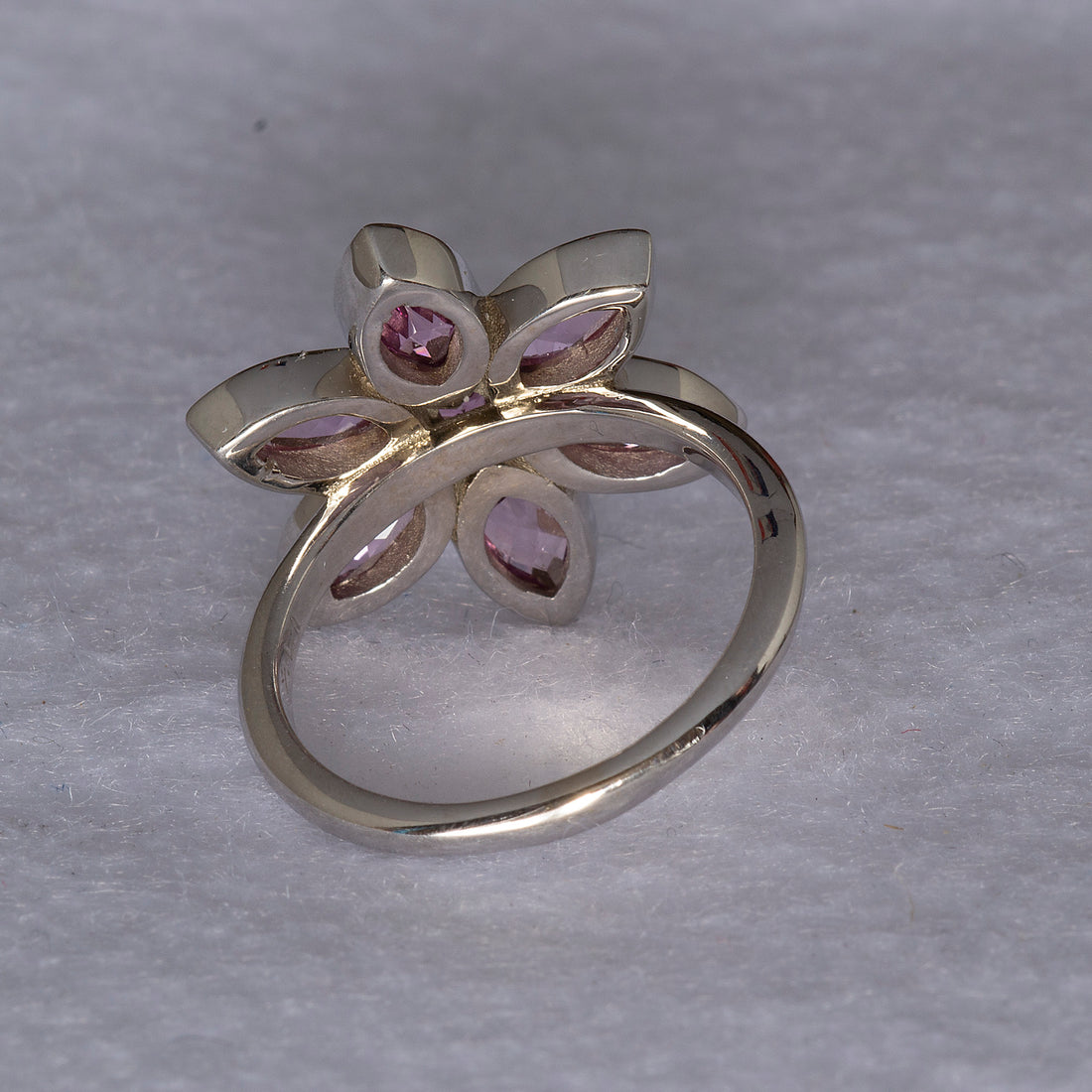 White Gold Pink Tourmaline Birth Flower Ring, Floral Statement Ring