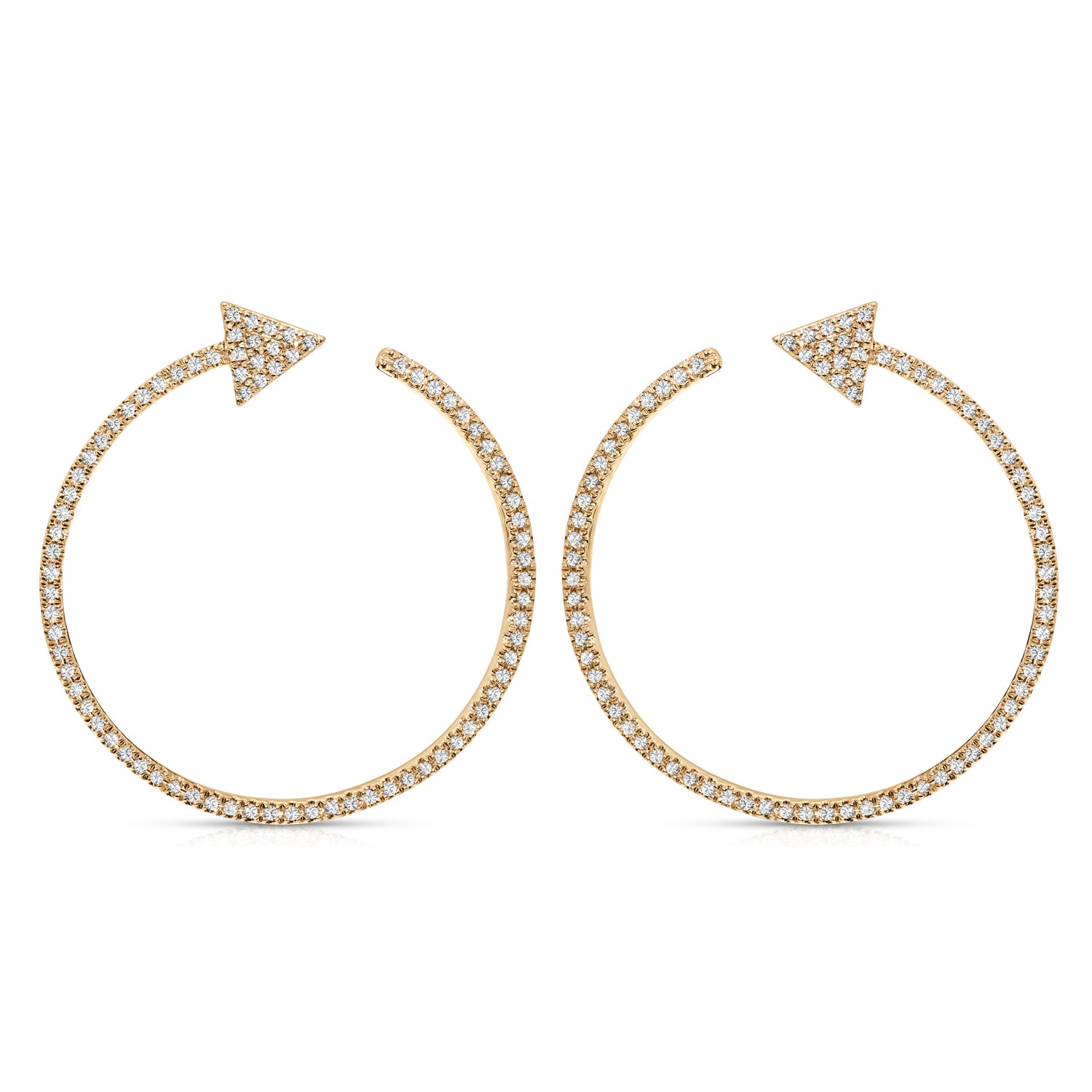 14k Gold Diamond Hoop Earrings, Diamond Arrow Earrings