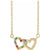 14k Natural Multi-Gemstone Rainbow Double Heart Necklace