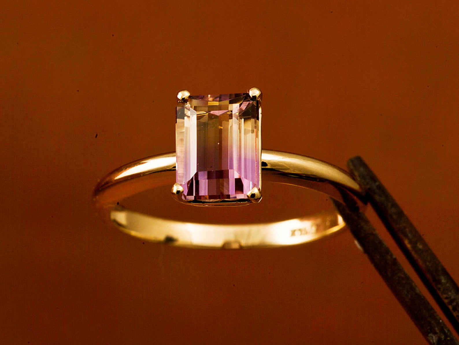 Emerald Cut Ametrine Ring in 14k Gold, Gemstone Engagement Ring