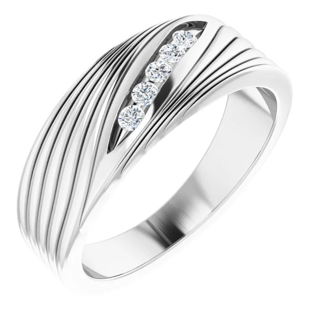 Mens Silver Band Diamond Ring