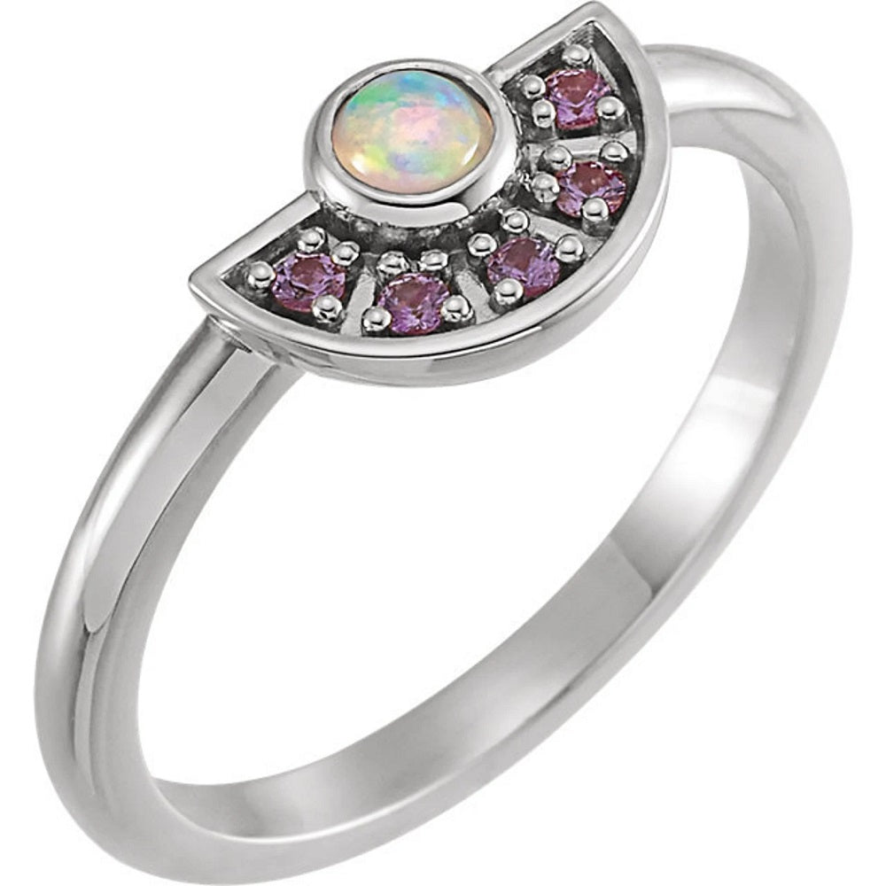 Opal & Pink Sapphire Cluster Ring & Fan Ring
