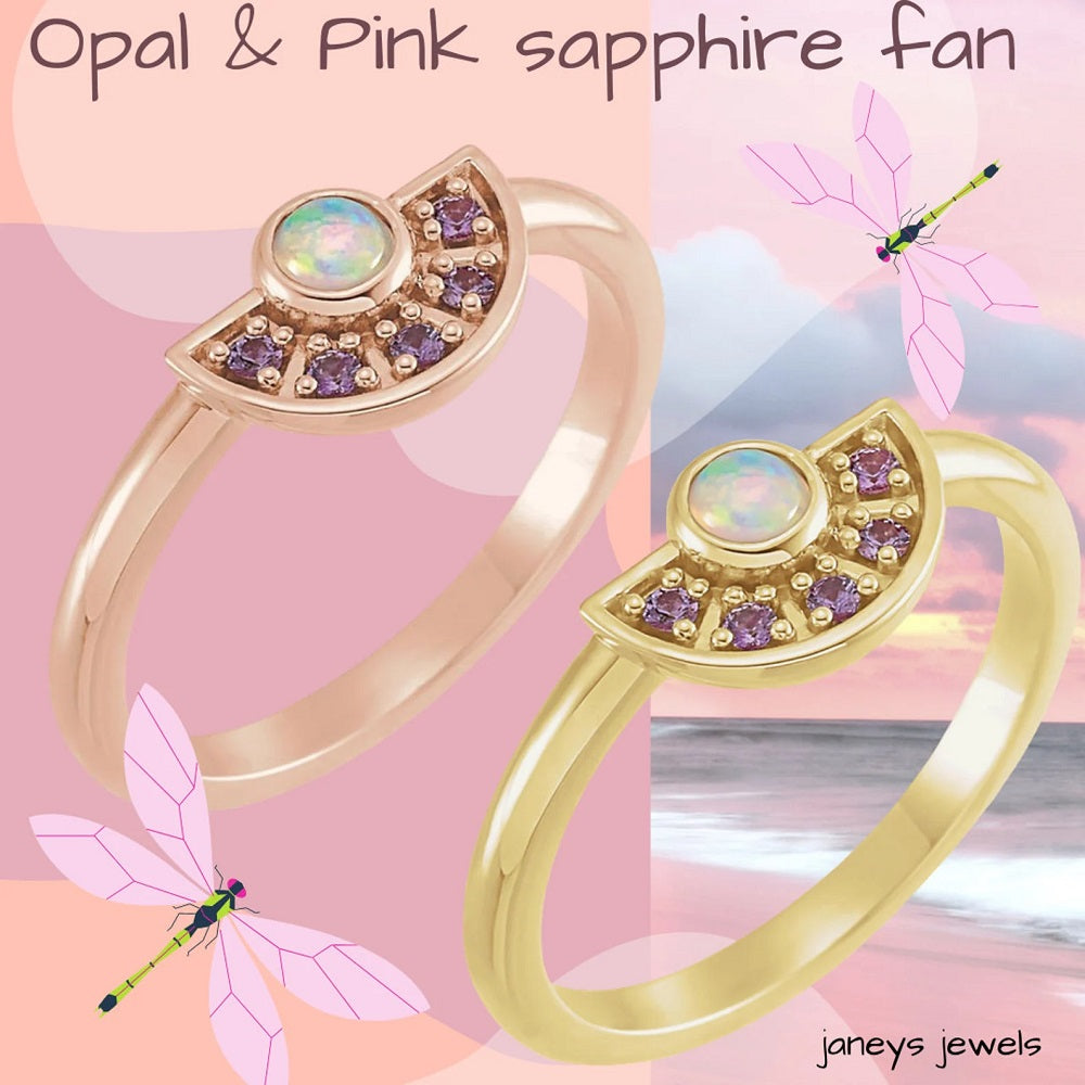 Opal & Pink Sapphire Cluster Ring & Fan Ring