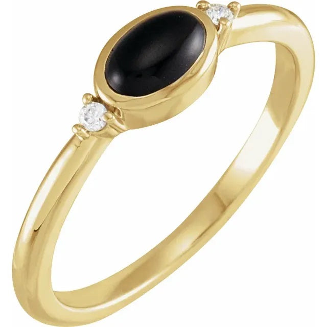 Bezel Set Black Onyx Ring 14k or Sterling Silver