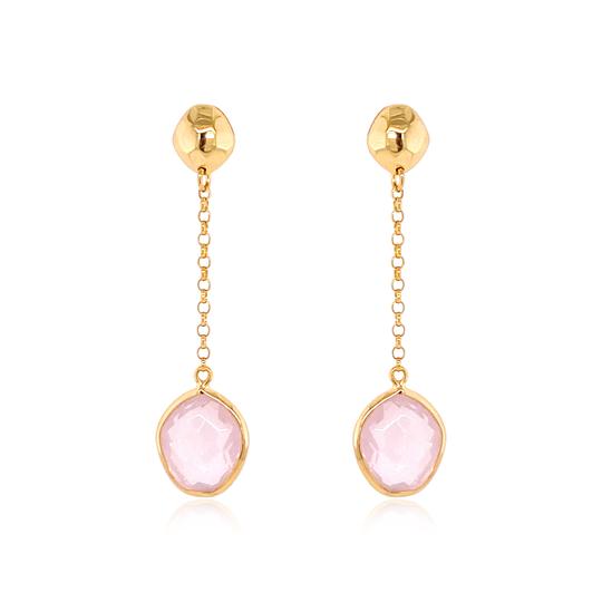 Rose Quartz Yellow Gold Dangle Earrings