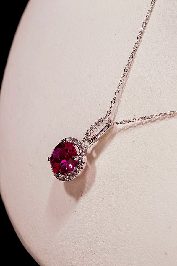 Ruby & Diamond Halo Gold Statement Necklace,